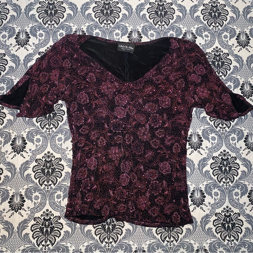 Onyx Nite Women's Black and Pink/Purple Top